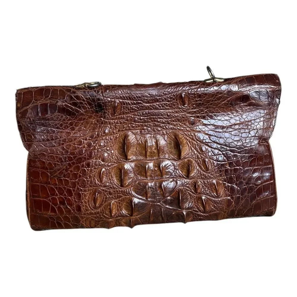 Antique Brown Hornback Alligator Crocodile With Feet Paws Purse Clutch 1940’s